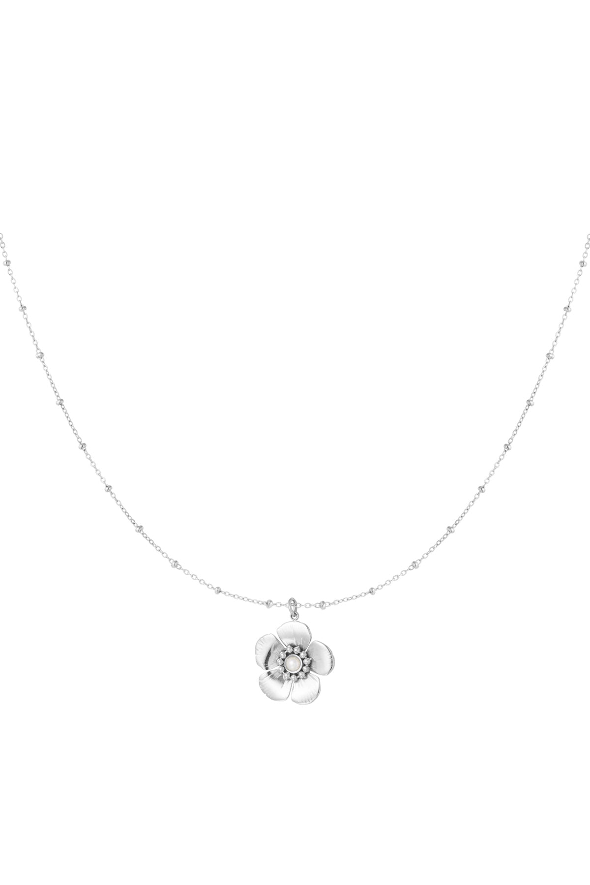 ball necklace with flower pendant and pearl
