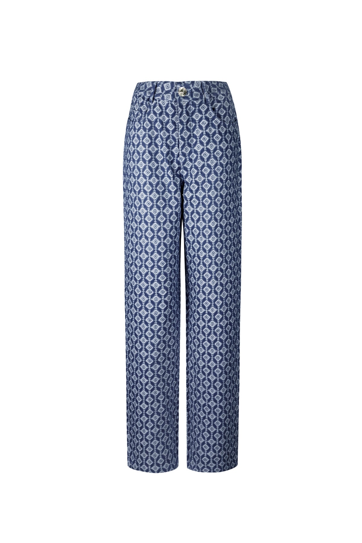 Cotton Woven Women's Straight Leg Pants Geometric Pattern