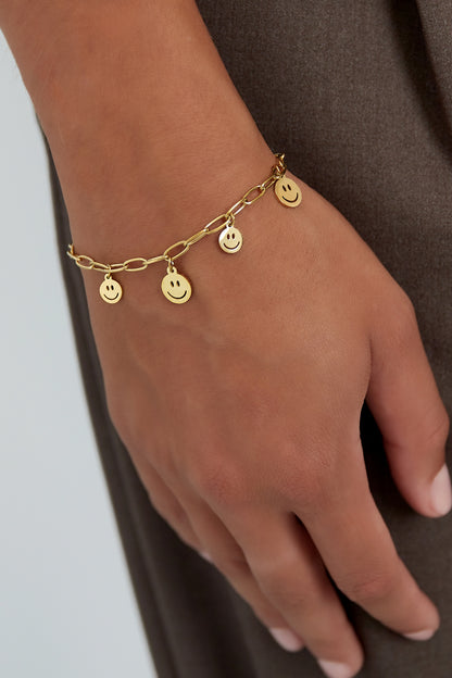 Bracelet multiple smileys Gold Color Stainless Steel