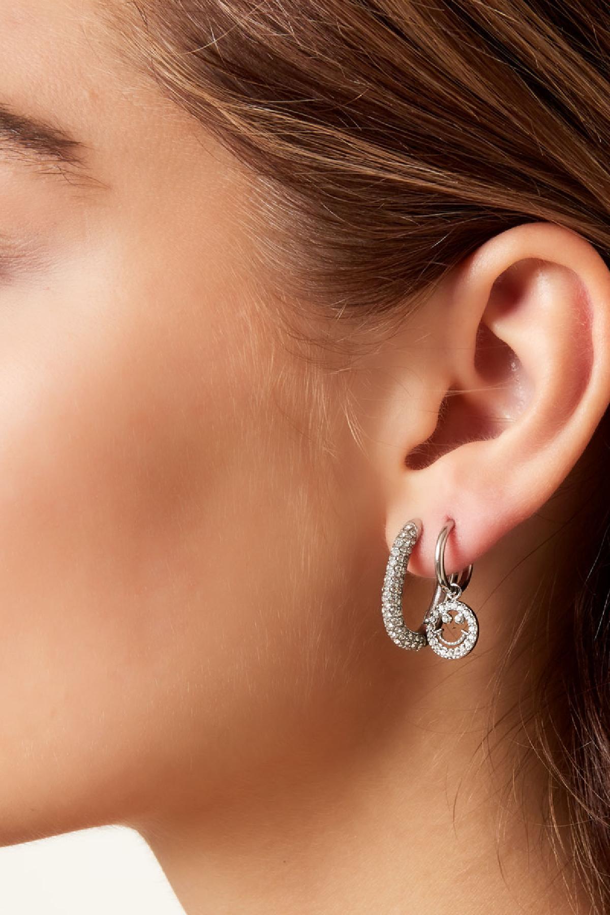 Earrings oval with zirconia Gold Color Stainless Steel