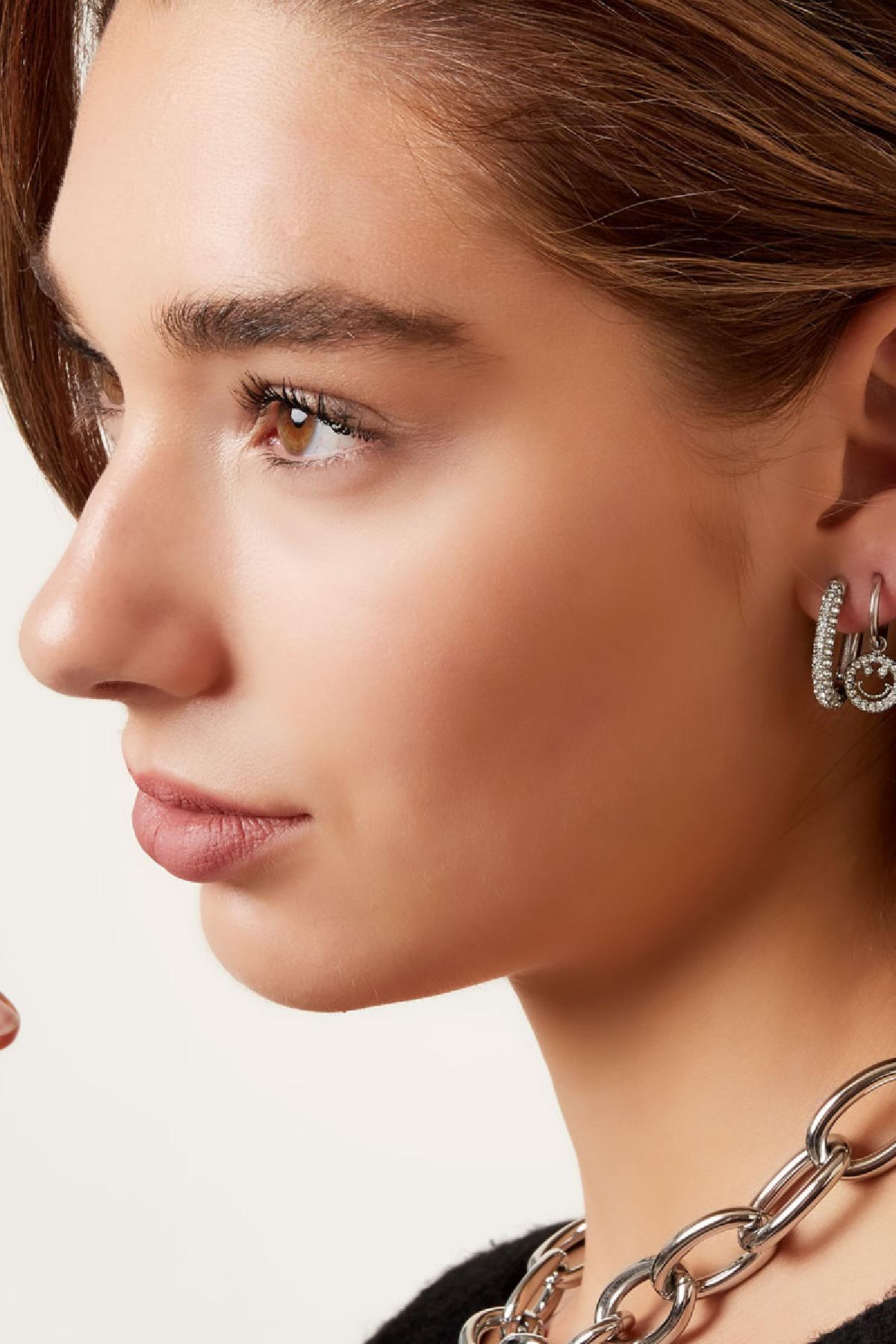 Earrings oval with zirconia Gold Color Stainless Steel