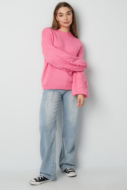 Knitted Wool Blend Women's Oversized Sweater Floral Applique
