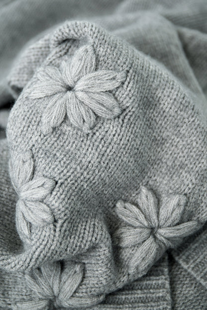 Knitted Wool Blend Women's Oversized Sweater Floral Applique