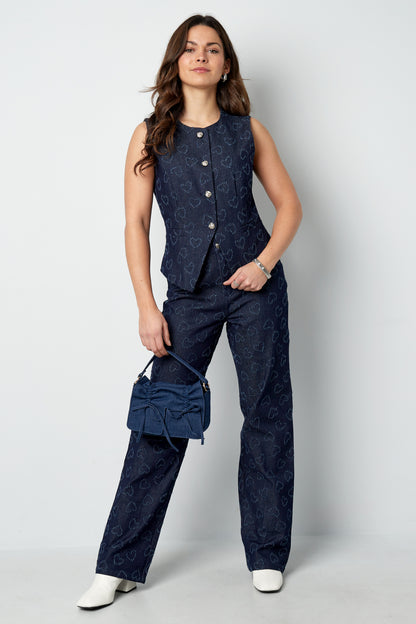 Cotton Women's Sleeveless Top Heart Pattern Button Front