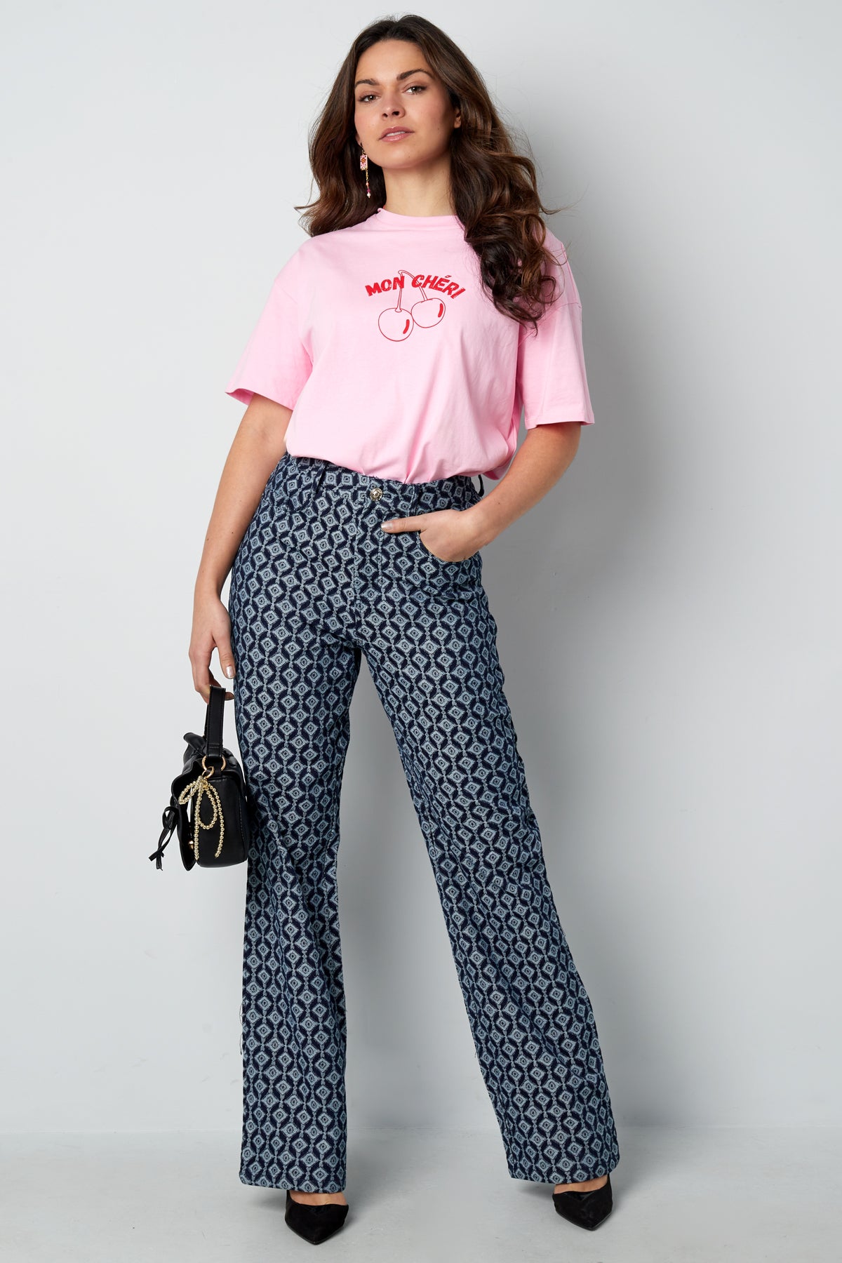 Cotton Woven Women's Straight Leg Pants Geometric Pattern