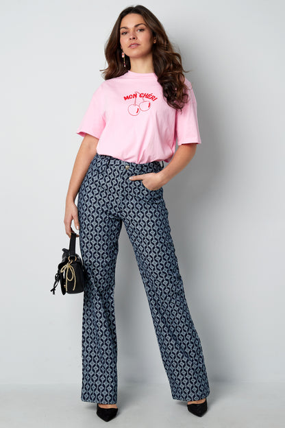Cotton Woven Women's Straight Leg Pants Geometric Pattern