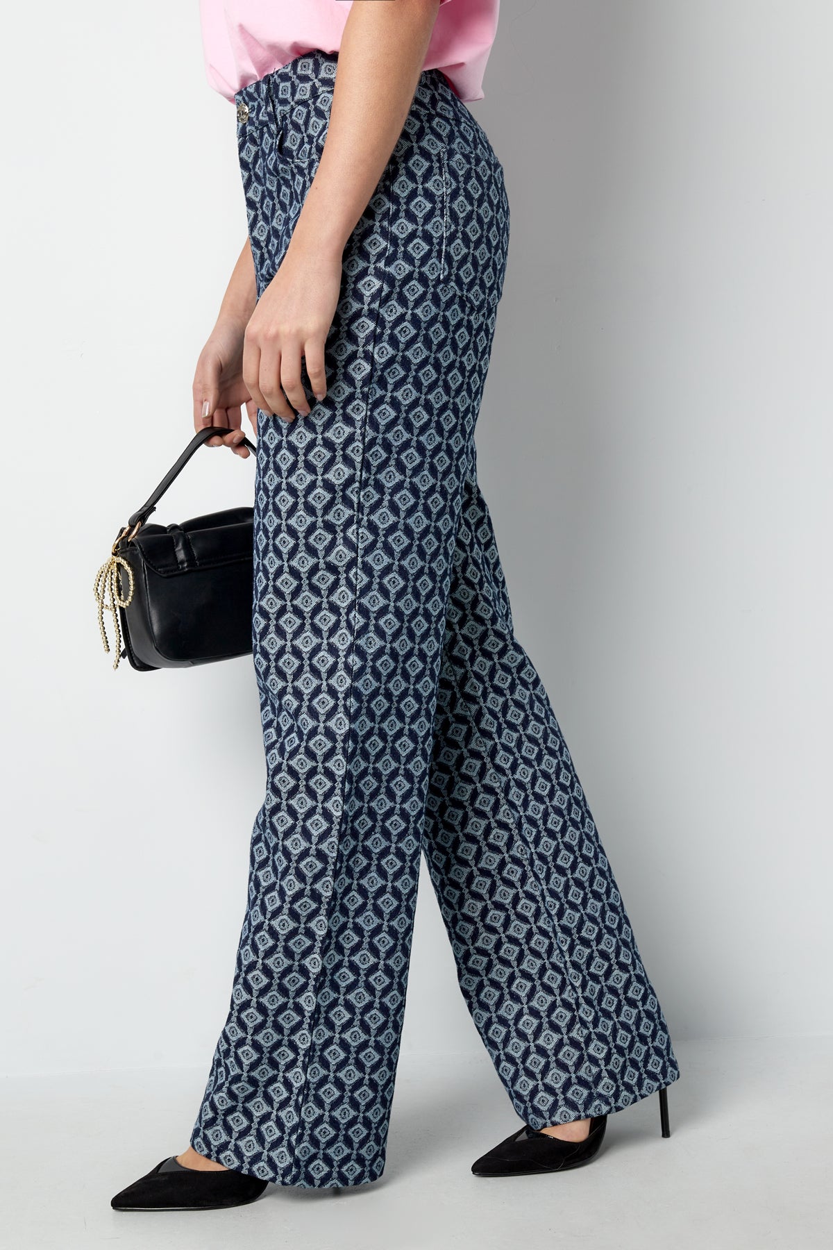 Cotton Woven Women's Straight Leg Pants Geometric Pattern