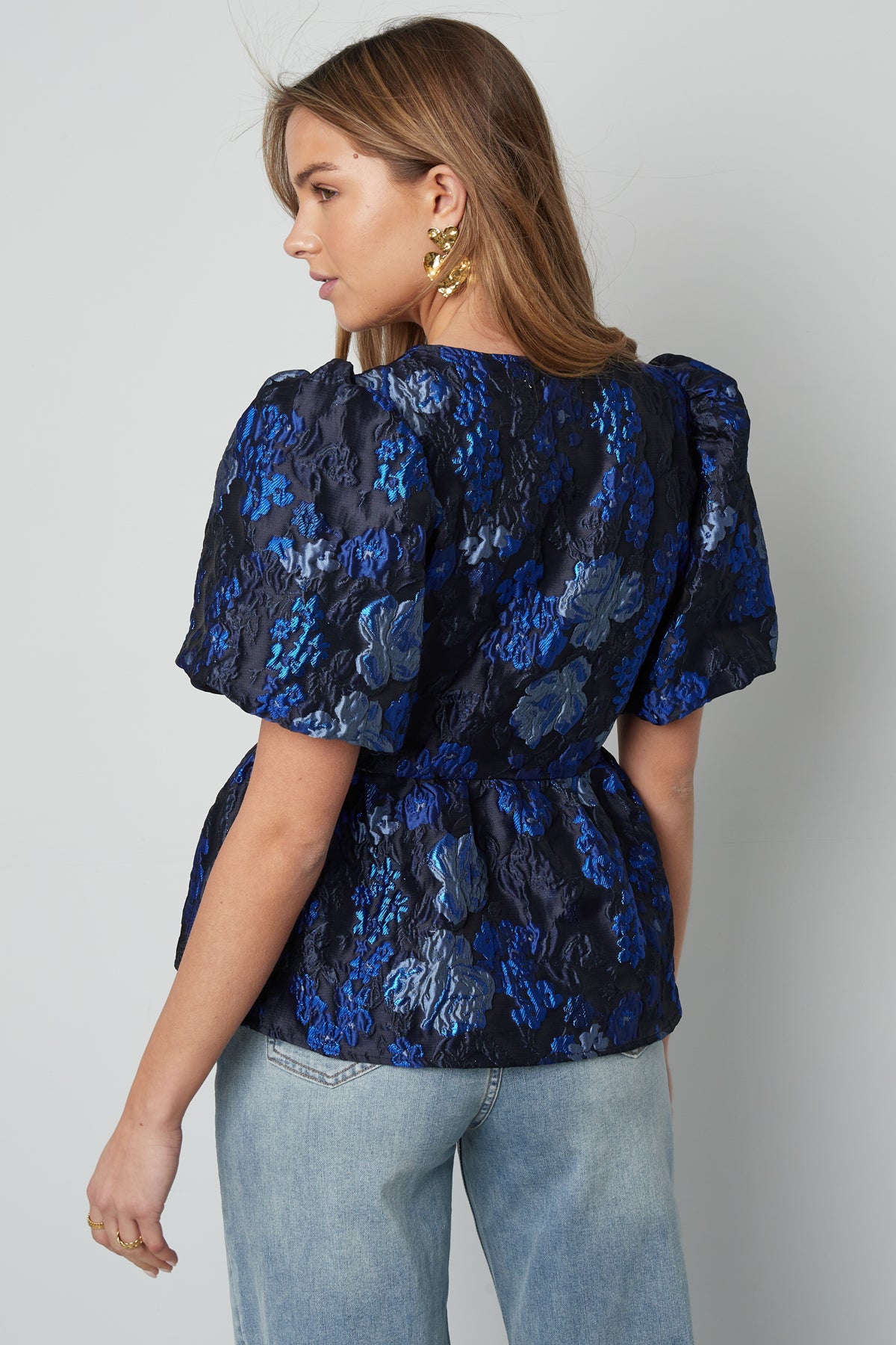 Woven Polyester Fiber Women's Short Sleeve Top Elegant Floral Print