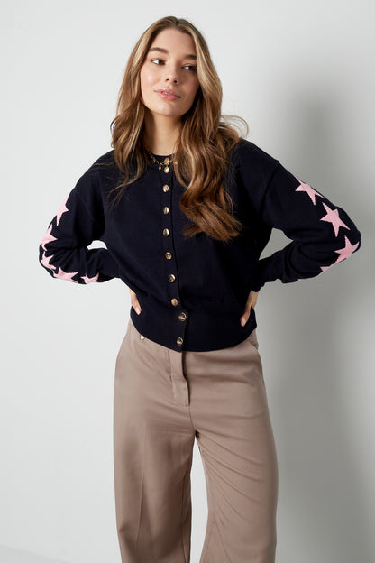 Viscose Knit Cardigan Women's Cropped Style Star Pattern