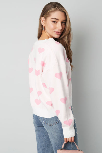 Viscose Knitted Women's Cardigan Cute Heart Pattern Fall/Winter