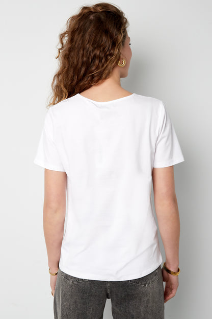 Cotton Women's V-Neck T-Shirt Embroidered Heart Design