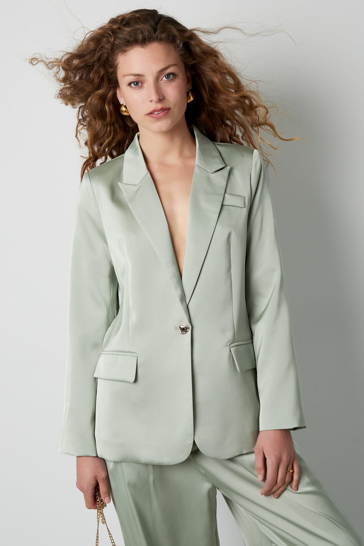 Satin look blazer part of a set