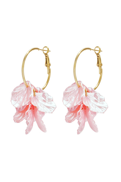 Hoop earrings with mother-of-pearl leaves