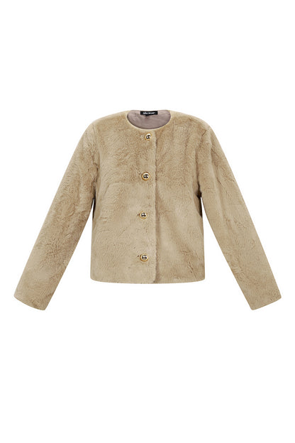 Woven Polyester Fiber Women's Jacket Elegant Solid Color Fall/Winter