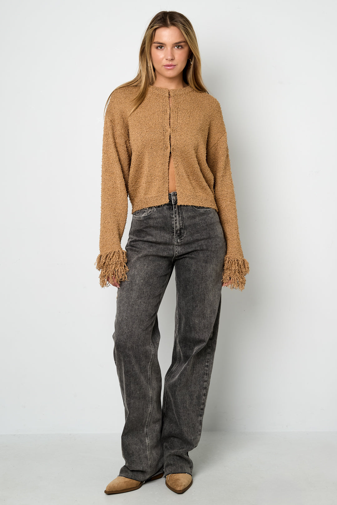 Knitted Polyester Fiber Women's Cardigan Casual Solid Color Fall/Winter