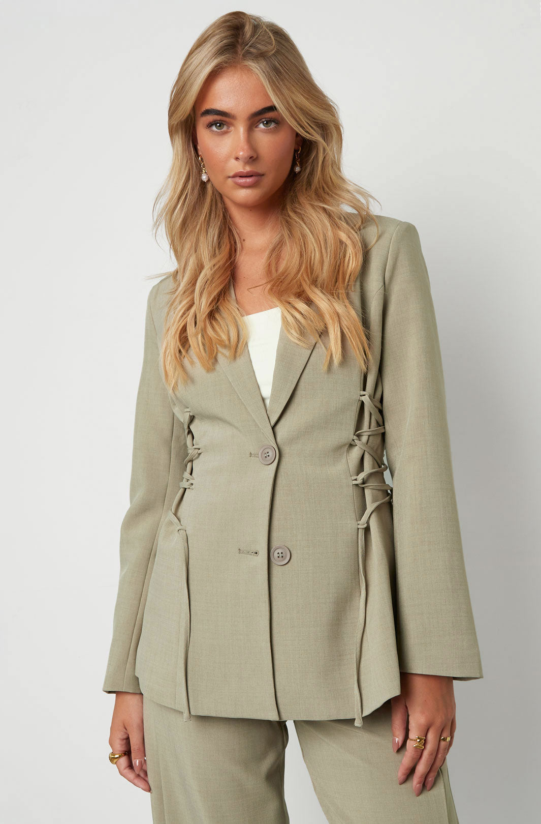 Woven Polyester Fiber Women's Suit Set Elegant Tie-up