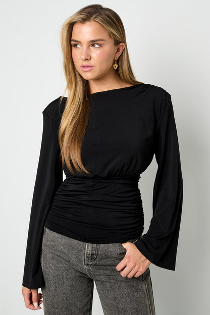 Woven Polyester Fiber Women's Long Sleeve Top Elegant Solid Color Fall/Winter