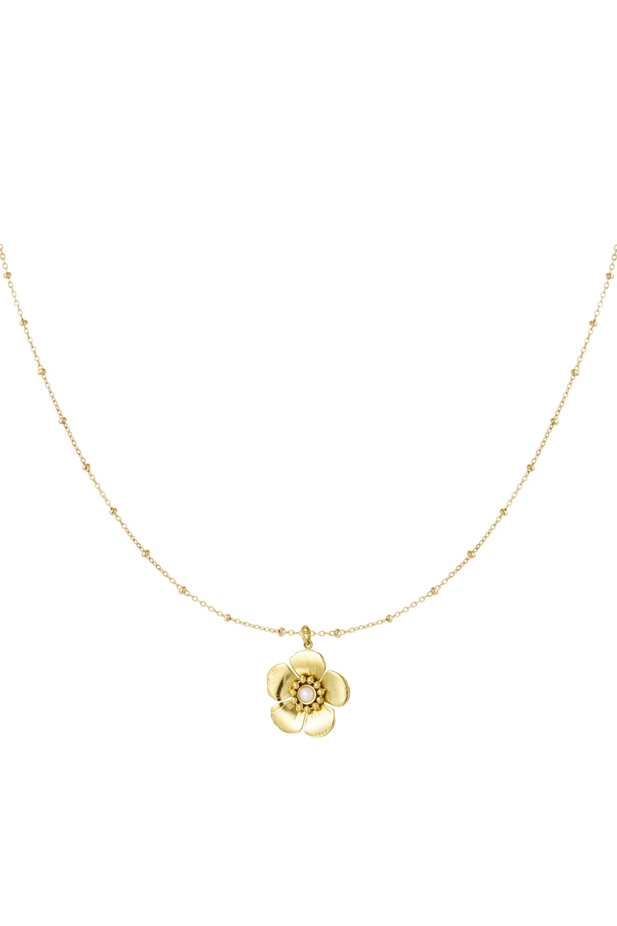 ball necklace with flower pendant and pearl