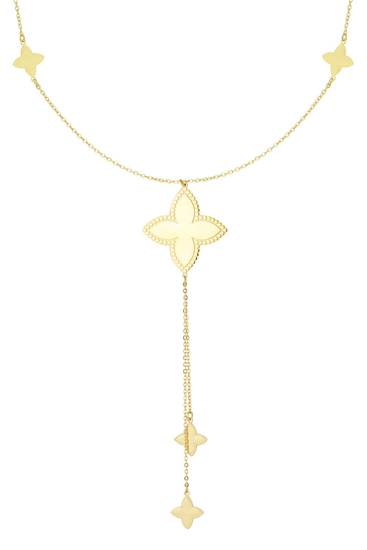 long necklace with various clover charms