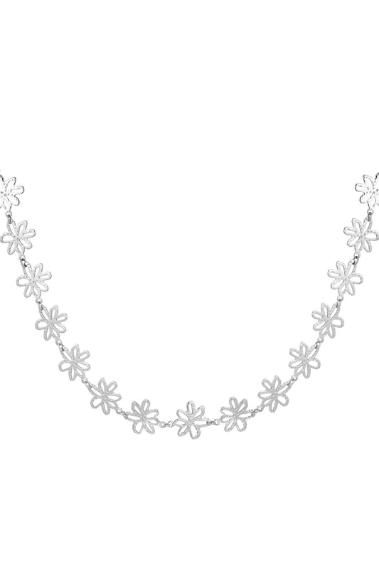 Flower Party Necklace - Silver Color color