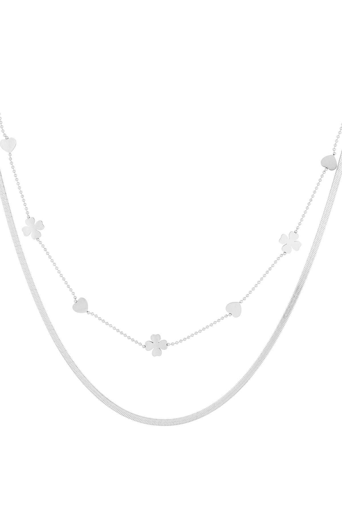 double necklace clover heart