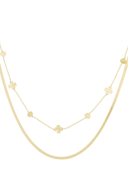 double necklace clover heart