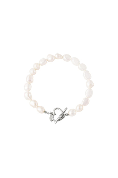 Bracelet pearl heart closure Gold Color Stainless Steel