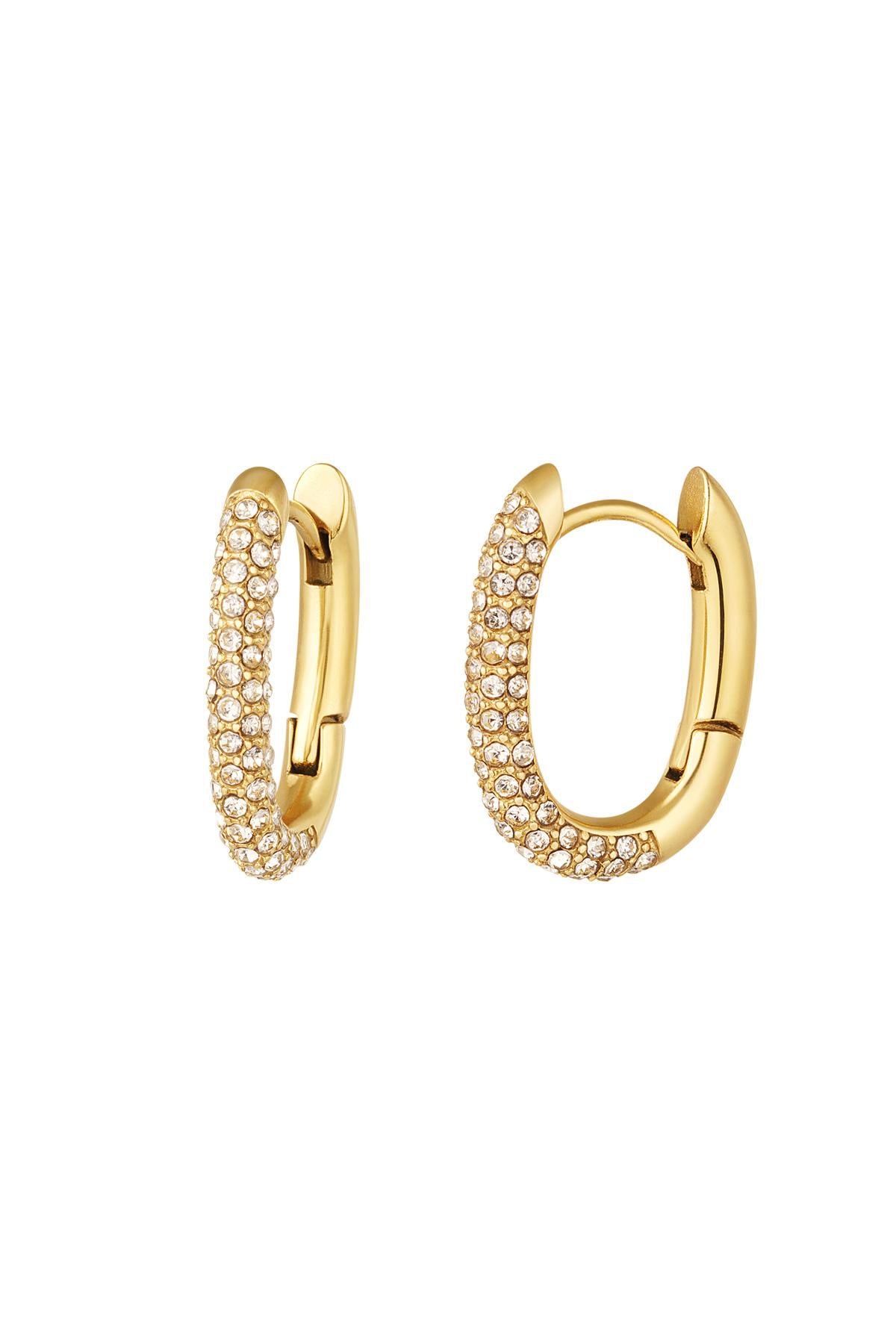 Earrings oval with zirconia Gold Color Stainless Steel