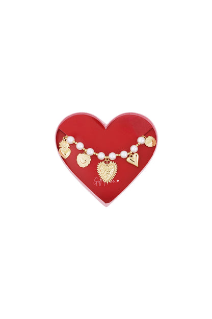 gift of love stainless steel pearl hearts bracelet