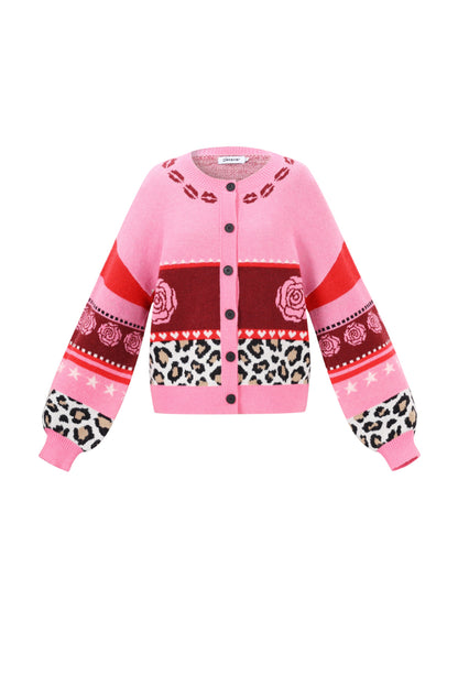 Knitted Polyester Fiber Women's Cardigan Casual Floral Print
