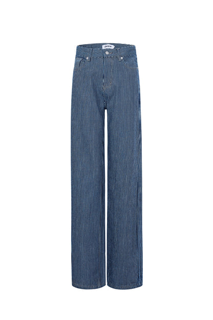 Woven Cotton Women's Straight Leg Pants Casual Stripes