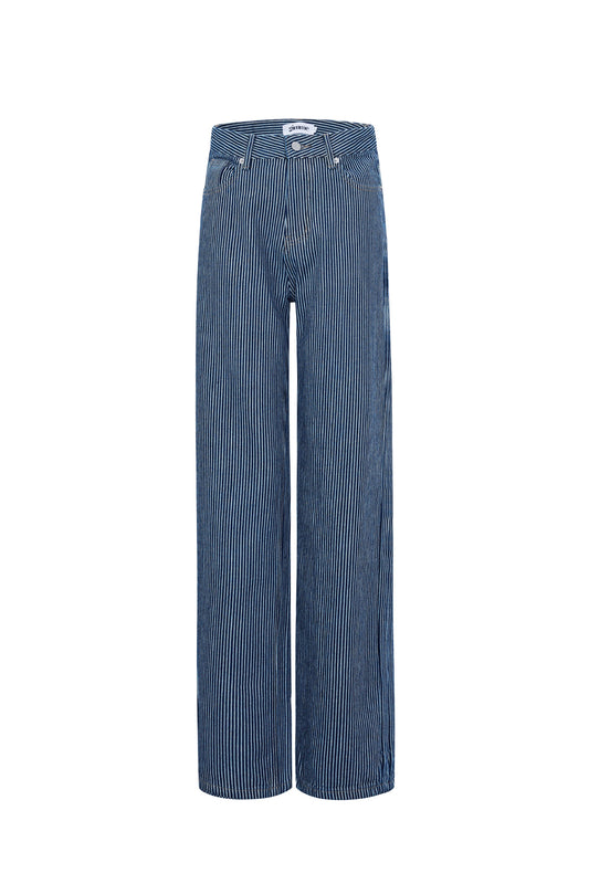 Woven Cotton Women's Straight Leg Pants Casual Stripes