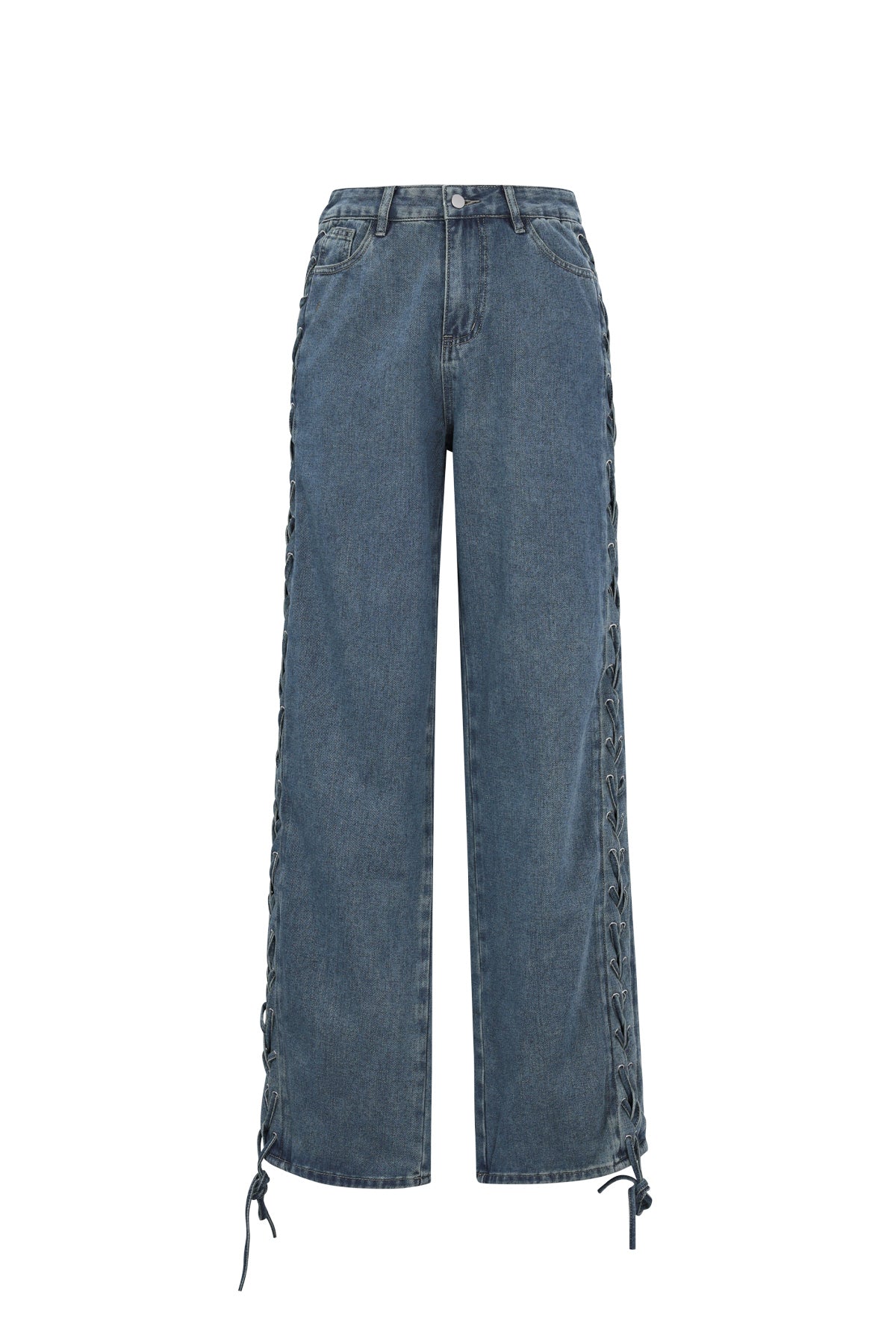 Woven Cotton Women's Straight Leg Pants Tie-up Casual