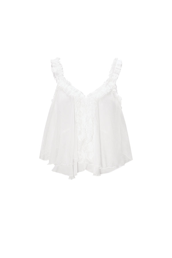 Woven White Sleeveless Top Casual Solid Color Ruffle Edge