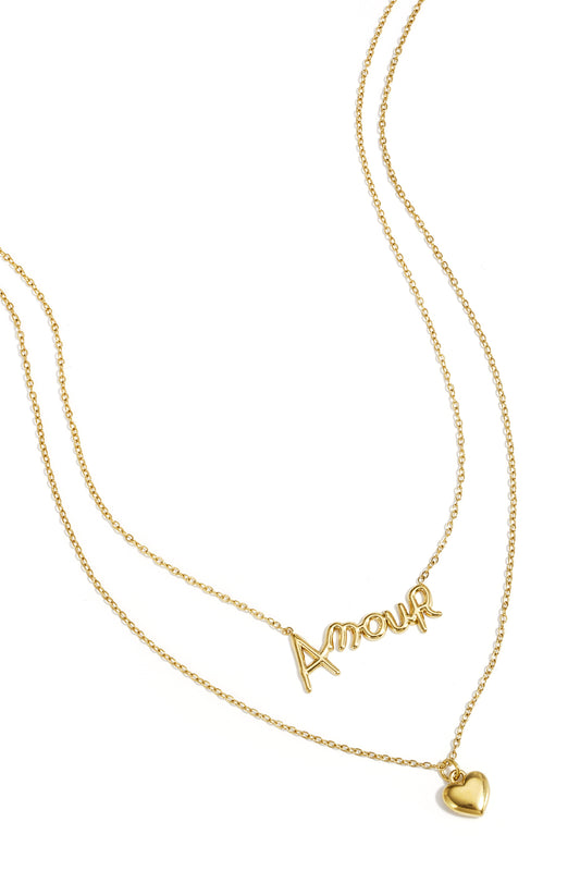 Layered necklace amour with heart