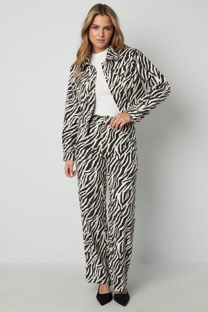 Woven Cotton Women's Straight Leg Pants Casual Zebra Stripes