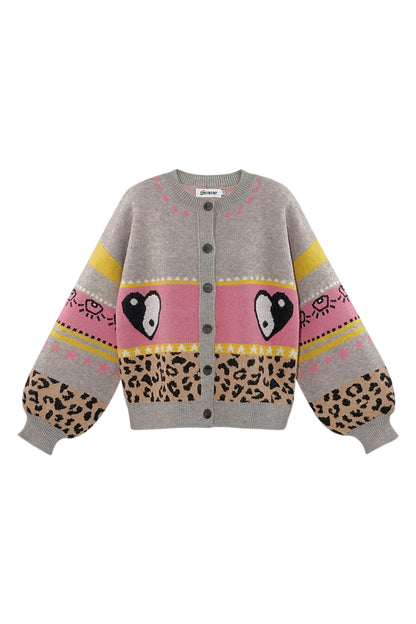 Knitted Wool Blend Women's Cardigan Oversized Patterned Design