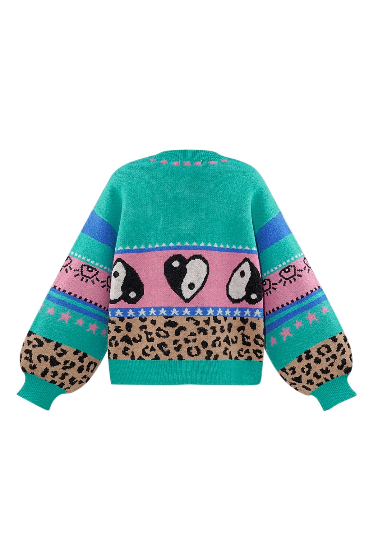 Knitted Wool Blend Women's Cardigan Oversized Patterned Design