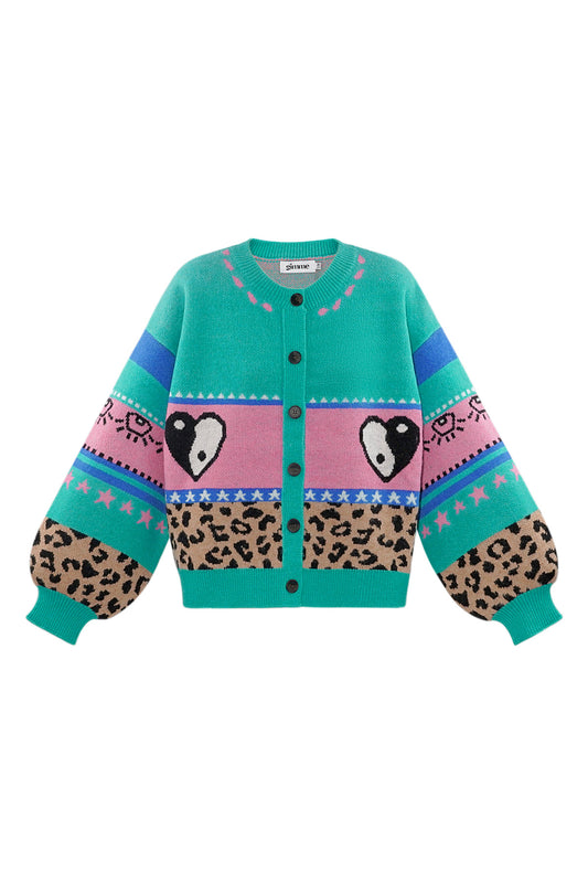 Knitted Wool Blend Women's Cardigan Oversized Patterned Design