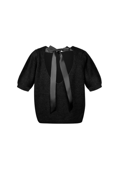 Nylon Women's Short Sleeve Top Knitted Back Tie Design