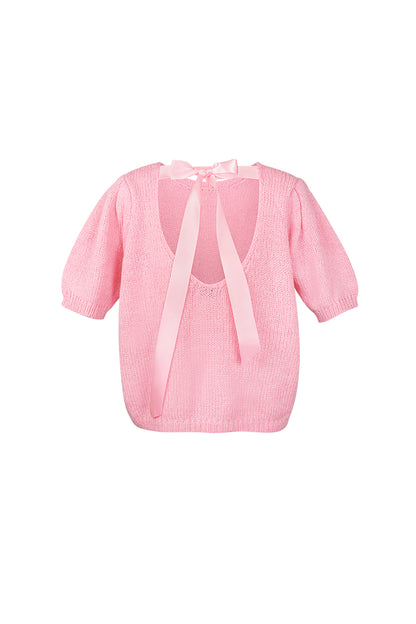 Nylon Women's Short Sleeve Top Knitted Back Tie Design