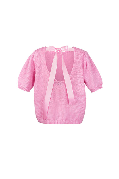 Nylon Women's Short Sleeve Top Knitted Back Tie Design