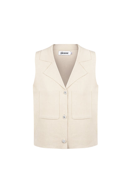 Viscose Women's Sleeveless Top V-Neck Buttoned Front