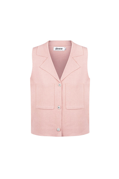 Viscose Women's Sleeveless Top V-Neck Buttoned Front