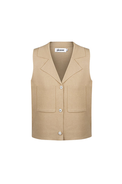 Viscose Women's Sleeveless Top V-Neck Buttoned Front