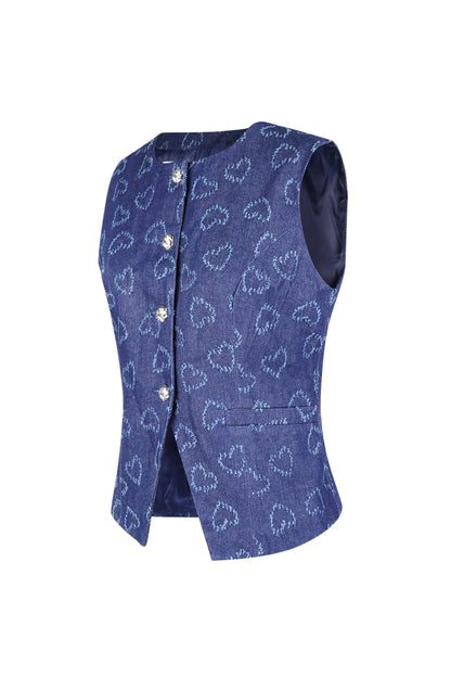 Cotton Women's Sleeveless Top Heart Pattern Button Front