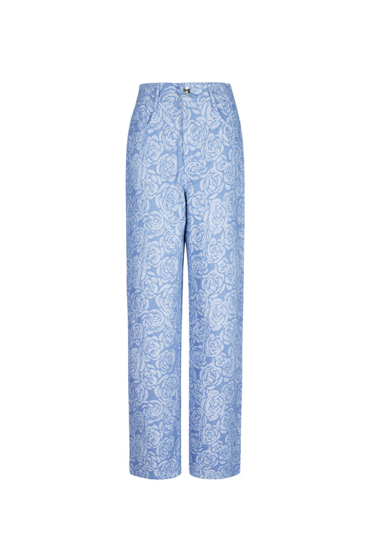Cotton Woven Women's Straight Leg Pants Casual Floral Print