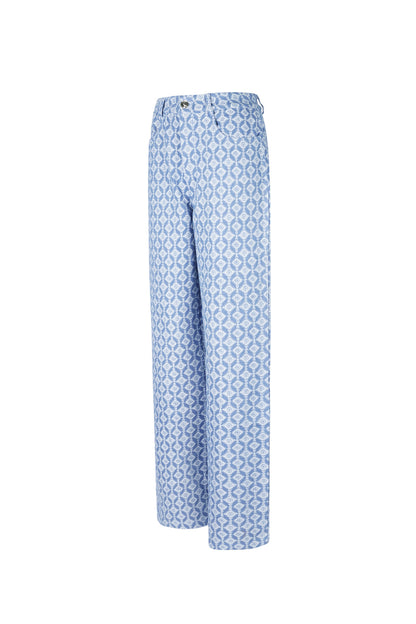 Cotton Woven Women's Straight Leg Pants Geometric Pattern