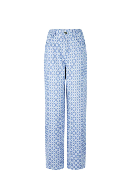 Cotton Woven Women's Straight Leg Pants Geometric Pattern