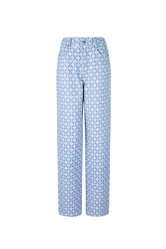 Cotton Woven Women's Straight Leg Pants Geometric Pattern